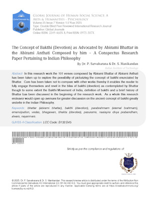The Concept of Bakthi (Devotion) as Advocated By Abirami Bhattar in  the Abirami Anthati Composed by him - A Conspectus Research Paper Pertaining to Indian Philosophy.