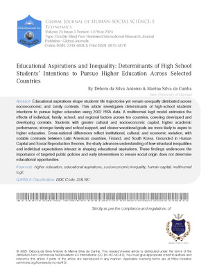 Educational Aspirations and Inequality: Determinants of High School Students' Intentions to Pursue Higher Education Across Selected Countries