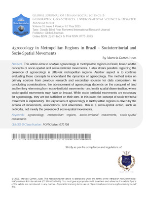 Agroecology in Metropolitan Regions in Brazil - Socioterritorial and Sociospatial Movements