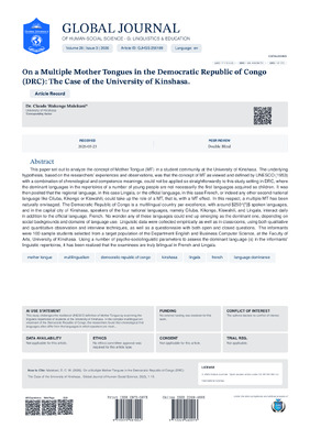 On a Multiple Mother Tongues in the Democratic Republic of Congo (DRC): The Case of the University of Kinshasa