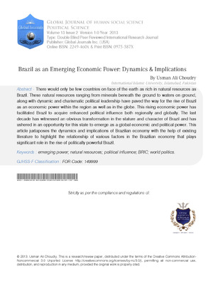 Brazil as an Emerging Economic Power: Dynamics &amp; Implications