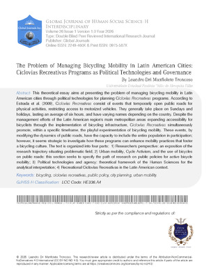 The Problem Managing Bicycling Mobility in Latin American Cities: Ciclovias Recreativas Programs as Political Technologies Governance