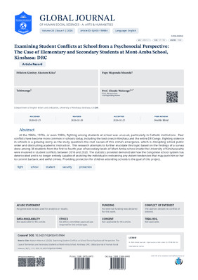 Examining Student Conflicts at School from a Psychosocial Perspective: The Case of Elementary and Secondary Students at Mont-Amba School, Kinshasa: DRC