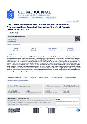 Hiba, Lifetime Usufruct and the Question of Shariah Compliance: A Quranic and Legal Analysis of Bangladesh's Transfer of Property (Amendment) Bill, 2026