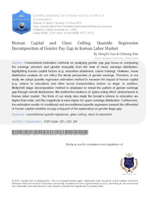Human Capital and Glass Ceiling: Quantile Regression Decomposition of Gender Pay Gap in Korean Labor Market