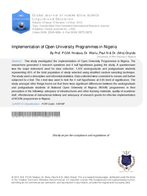 Implementation of Open University Programmes in Nigeria