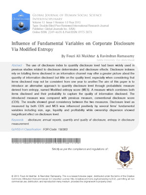 Influence of Fundamental Variables on Corporate Disclosure Via Modified Entropy