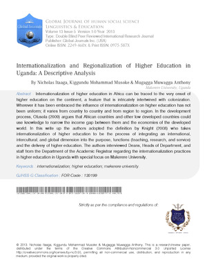 Internationalization and Regionalization of Higher Education in Uganda: A Descriptive Analysis