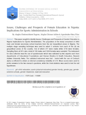 Issues, Challenges and Prospects of Female Education in Nigeria: Implications for Sports Administration in Schools
