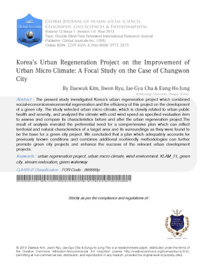 Koreas Urban Regeneration Projectonthe Improvementof Urban Micro Climate AFocal Studyonthe Caseof Changwon City Strictly as per the compliance and regulations of