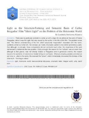 Light as the Structure-Forming and Semantic Basis of Carlos Reygados Film & Silent Light on the Problem of the Holonomic World