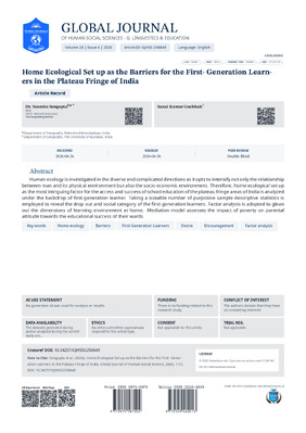 Home Ecological Set up as the Barriers for the First- Generation Learners in the Plateau Fringe of India
