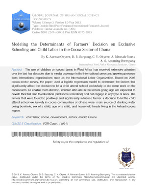 Modeling the Determinants of Farmers' Decision on Exclusive Schooling and Child Labor in the Cocoa Sector of Ghana