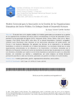Modelo Gerencial Para La Innovación En La Gestión De Las Organizaciones Educativas Del Sector Público. Un Enfoque Desde El Desarrollo Humano