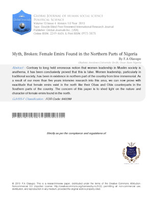 Myth, Broken: Female Emirs Found in the Northern Parts of Nigeria