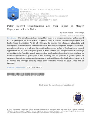 Public Interest Considerations and their Role in Merger Regulation in South Africa