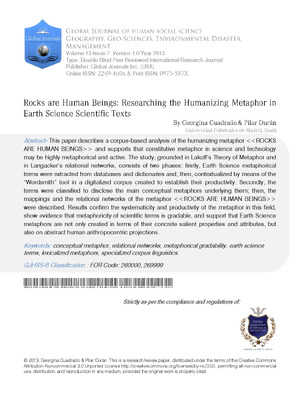 ROCKS ARE HUMAN BEINGS: Researching the Humanizing Metaphor in Earth Science Scientific Texts