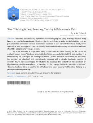 Slow Thinking & Deep Learning; Tversky & Kahnemanas Cabs