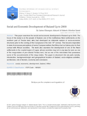 Social and Economic Development of Ibaland Up to 2000