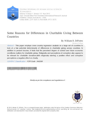 Some Reasons for Differences in Charitable Giving Between Countries