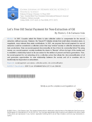 Lets free oil Social payment for non-extraction of oil