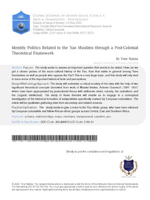 Identity Politics Related to the Yao Muslims through A Post-Colonial Theoretical Framework