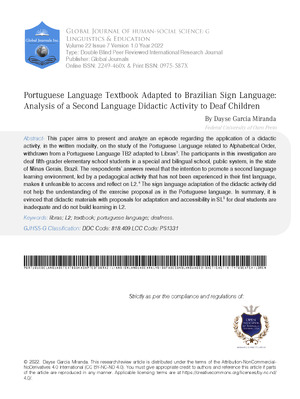 Portuguese Language Textbook Adapted to Brazilian Sign Language: Analysis of a Second Language Didactic Activity to Deaf Children