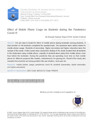 Effect of Mobile Phone Usage on Students during the Pandemics Covid-19