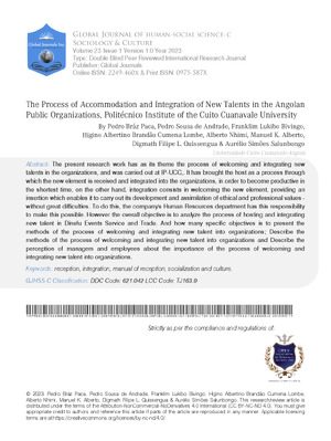 The Process of Accommodation and Integration of New Talents in the Angolan Public Organizations, Politécnico Institute of The Cuito Cuanavale University