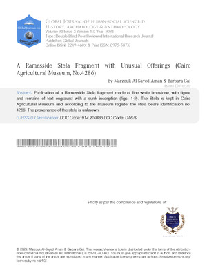 A Ramesside Stela Fragment with Unusual Offerings (Cairo Agricultural Museum, No.4286)