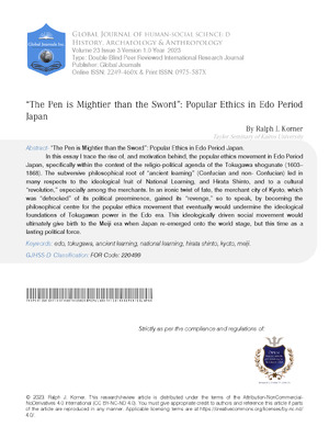 The Pen is Mightier than the Sword”: Popular Ethics in Edo Period Japan