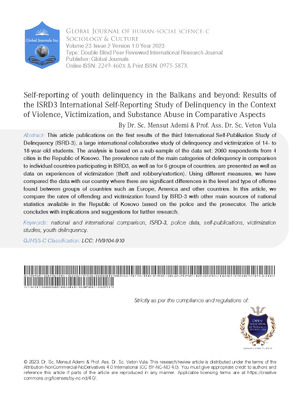 Self-Reporting of Youth Delinquency in the Balkans and Beyond: Results of the ISRD3 International Self-Reporting Study of Delinquency in the Context of Violence, Victimization, and Substance Abuse in Comparative Aspects