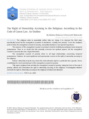 The Right of Ownership Accruing to the Religious According to the Code of Canon Law. An Outline