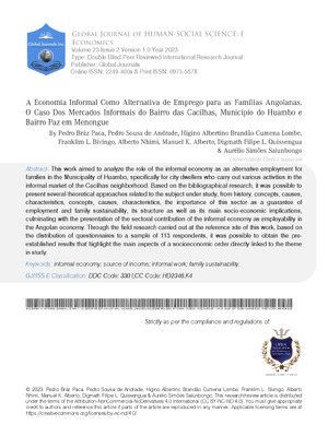 A Economia Informal Como Alternativa De Emprego Para As Famílias Angolanas. O Caso Dos Mercados Informais Do Bairro Das Cacilhas, Município Do Huambo E Bairro Paz Em Menongue.