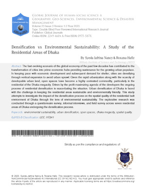 Densification vs Environmental Sustainability: A Study of the Residential Areas of Dhaka