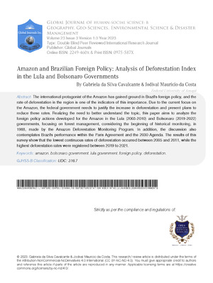 Amazon and Brazilian Foreign Policy: Analysis of Deforestation Index in the Lula and Bolsonaro Governments