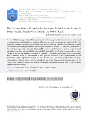 The Cunene River a Cross-Border Resource: Reflections on its use in South Angola (Angola-Namibia) and the Role of SADC