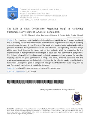 The Role of Good Governance regarding Waqf in Achieving Sustainable Development: A Case of Bangladesh