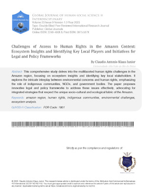 Challenges of Access to Human Rights in the Amazon Context: Ecosystem Insights and Identifying Key Local Players and Initiatives for Legal and Policy Frameworks