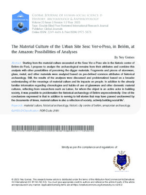 The Material Culture of The Urban Site Sesc Ver-O-Peso, in Belém, at The Amazon: Possibilities of Analyses