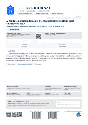 A conduta dos narradores em Manual da paixão solitária (2008), de Moacyr Scliar