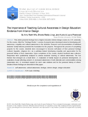 The Importance of Teaching Cultural Awareness in Design Education: Evidence from Interior Design