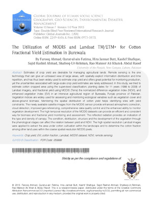 The Utilization of MODIS and Landsat TMETM+for Cotton Fractional Yield Estimation in Burewala