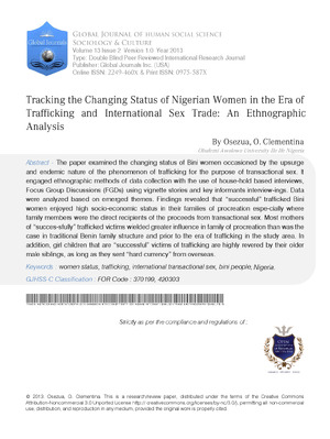 Tracking the Changing Status of Nigerian Women in the Era of Trafficking and International Sex Trade: An Ethnographic Analysis