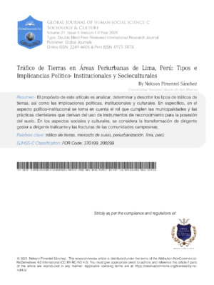 Trafico De Tierras En Areas Periurbanas De Lima, Peru: Tipos E Implicancias Político-Institucionales Y Socioculturales