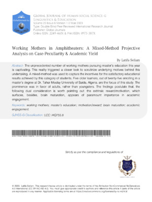 Working Mothers in Amphitheaters: A Mixed-method Projective Analysis on Case-peculiarity & Academic Yield
